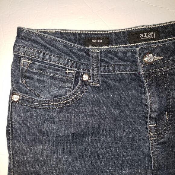 ANA Bootcut Stretch Denim Jeans Womens Size Petite 28 8P Rhinestone Back Pockets - Picture 4 of 9